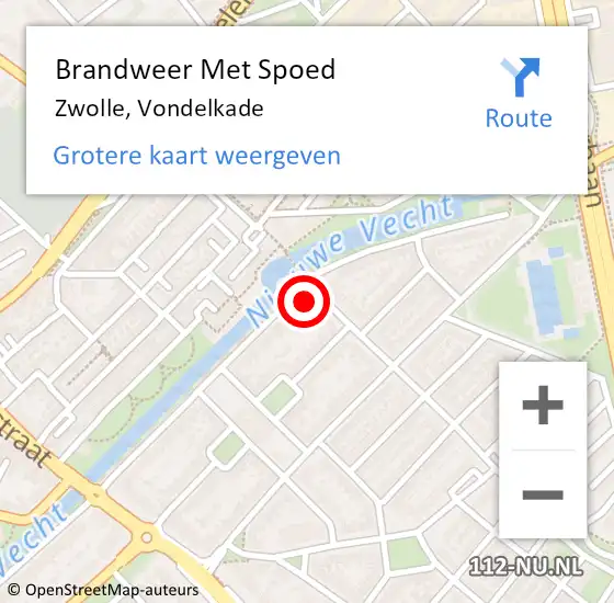 Locatie op kaart van de 112 melding: Brandweer Met Spoed Naar Zwolle, Vondelkade op 26 maart 2022 17:55