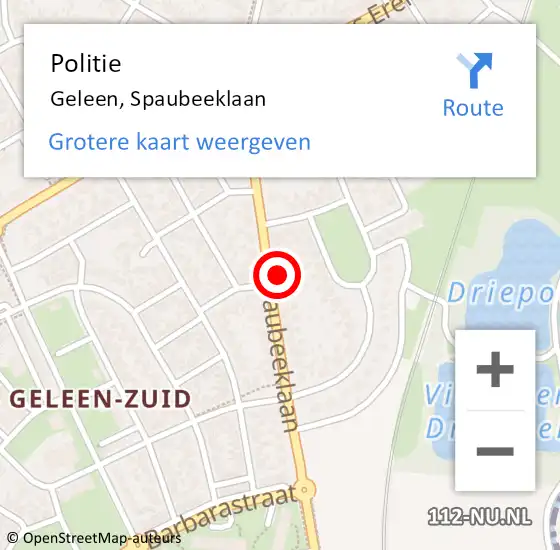 Locatie op kaart van de 112 melding: Politie Geleen, Spaubeeklaan op 26 maart 2022 17:55