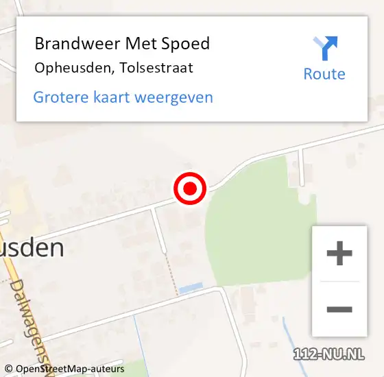 Locatie op kaart van de 112 melding: Brandweer Met Spoed Naar Opheusden, Tolsestraat op 26 maart 2022 17:58