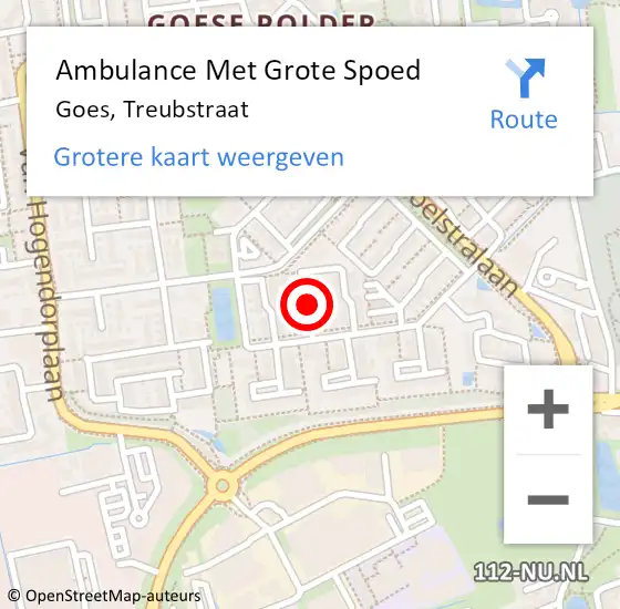 Locatie op kaart van de 112 melding: Ambulance Met Grote Spoed Naar Goes, Treubstraat op 12 juli 2014 10:16