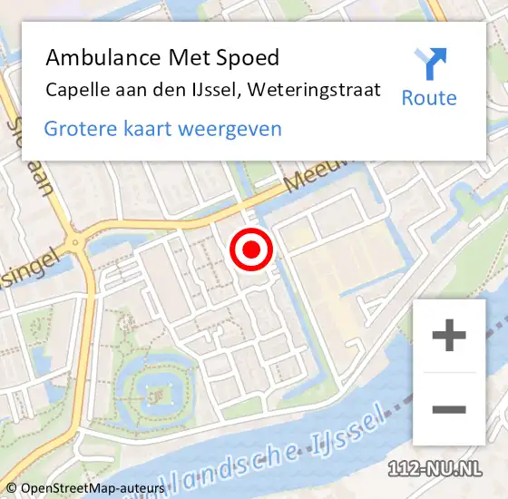 Locatie op kaart van de 112 melding: Ambulance Met Spoed Naar Capelle aan den IJssel, Weteringstraat op 26 maart 2022 18:15