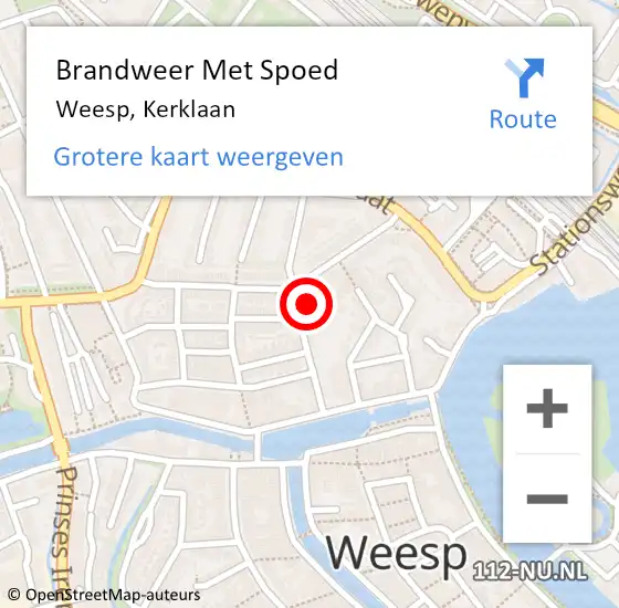 Locatie op kaart van de 112 melding: Brandweer Met Spoed Naar Weesp, Kerklaan op 26 maart 2022 18:35