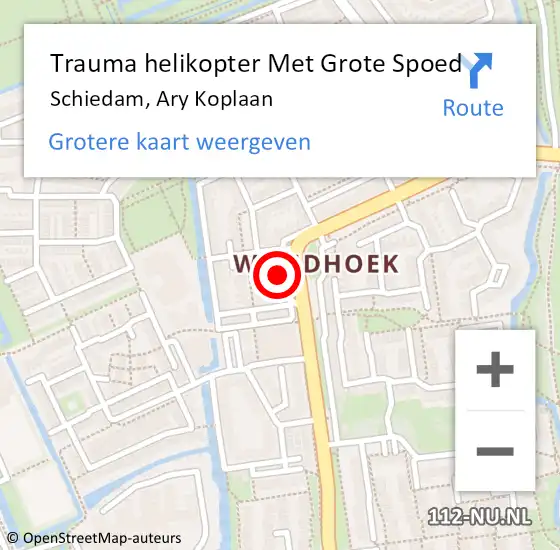 Locatie op kaart van de 112 melding: Trauma helikopter Met Grote Spoed Naar Schiedam, Ary Koplaan op 26 maart 2022 19:04