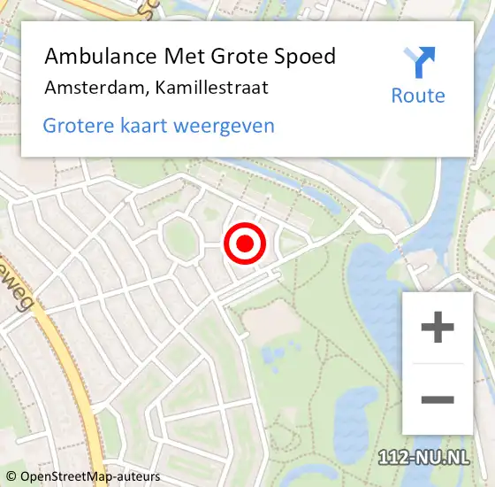 Locatie op kaart van de 112 melding: Ambulance Met Grote Spoed Naar Amsterdam, Kamillestraat op 26 maart 2022 19:17