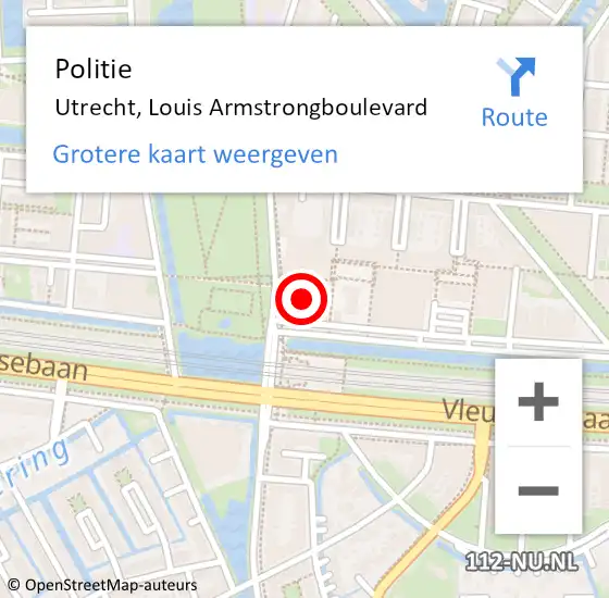 Locatie op kaart van de 112 melding: Politie Utrecht, Louis Armstrongboulevard op 26 maart 2022 19:18