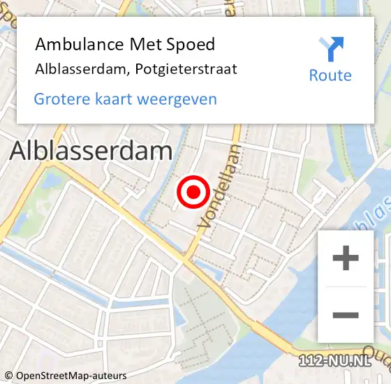 Locatie op kaart van de 112 melding: Ambulance Met Spoed Naar Alblasserdam, Potgieterstraat op 26 maart 2022 19:30