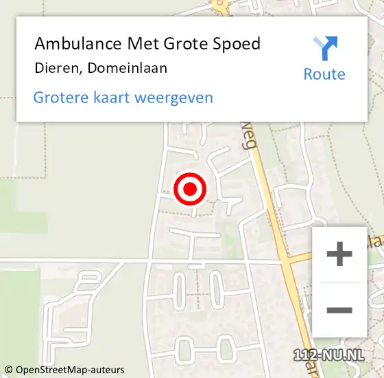 Locatie op kaart van de 112 melding: Ambulance Met Grote Spoed Naar Dieren, Domeinlaan op 26 maart 2022 19:39