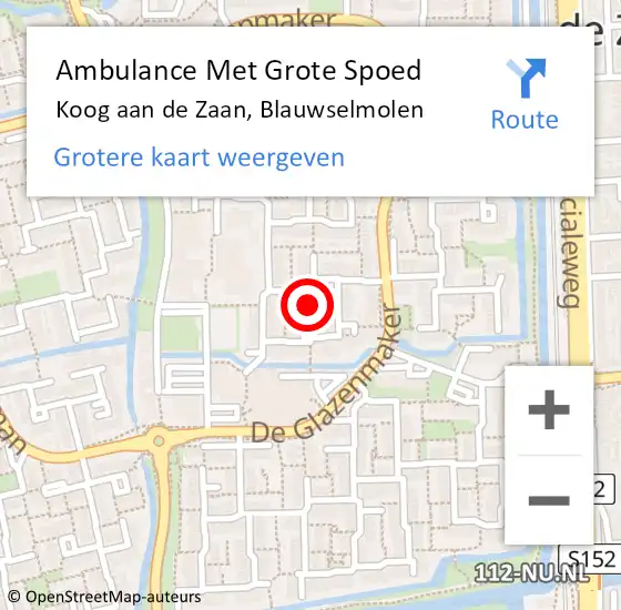 Locatie op kaart van de 112 melding: Ambulance Met Grote Spoed Naar Koog aan de Zaan, Blauwselmolen op 26 maart 2022 19:54