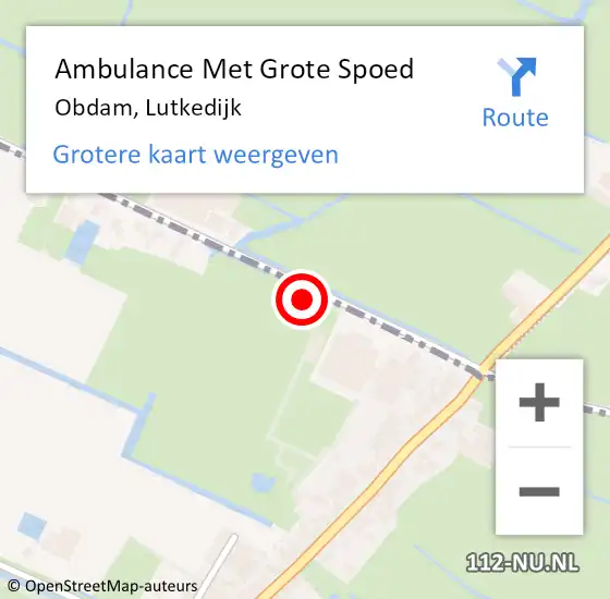 Locatie op kaart van de 112 melding: Ambulance Met Grote Spoed Naar Obdam, Lutkedijk op 26 maart 2022 19:56