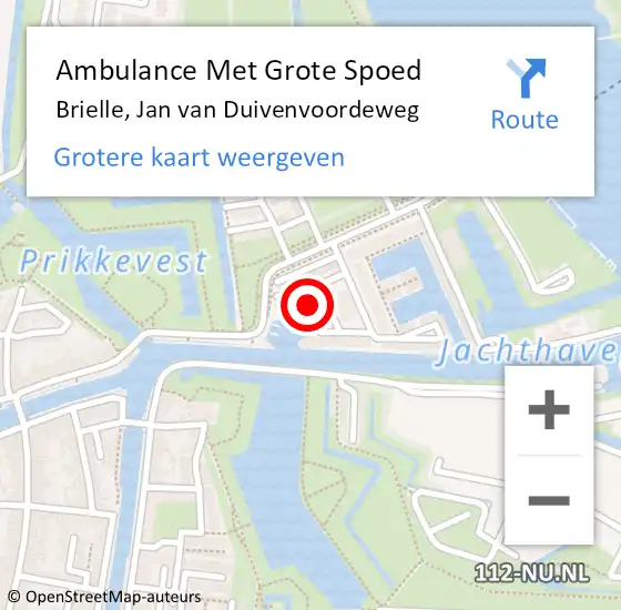 Locatie op kaart van de 112 melding: Ambulance Met Grote Spoed Naar Brielle, Jan van Duivenvoordeweg op 26 maart 2022 19:56