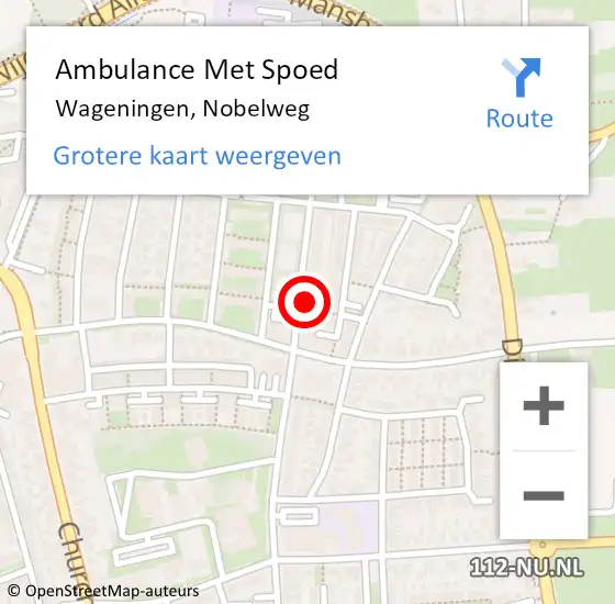 Locatie op kaart van de 112 melding: Ambulance Met Spoed Naar Wageningen, Nobelweg op 26 maart 2022 19:58