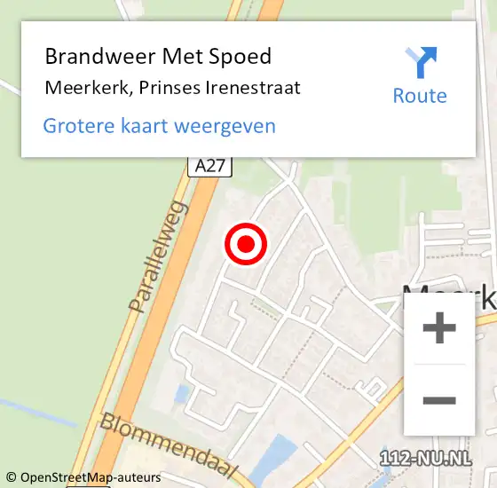 Locatie op kaart van de 112 melding: Brandweer Met Spoed Naar Meerkerk, Prinses Irenestraat op 26 maart 2022 20:30