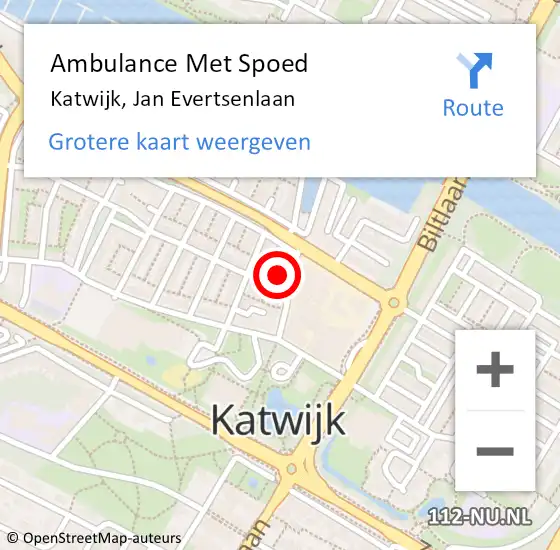 Locatie op kaart van de 112 melding: Ambulance Met Spoed Naar Katwijk, Jan Evertsenlaan op 26 maart 2022 20:30