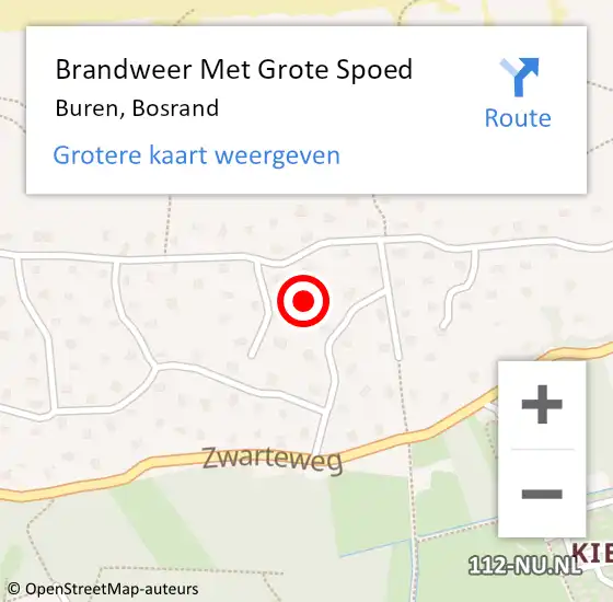 Locatie op kaart van de 112 melding: Brandweer Met Grote Spoed Naar Buren, Bosrand op 26 maart 2022 21:20