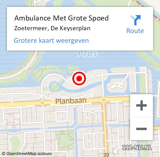 Locatie op kaart van de 112 melding: Ambulance Met Grote Spoed Naar Zoetermeer, De Keyserplan op 26 maart 2022 21:39