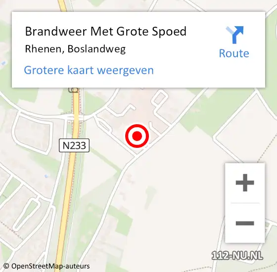 Locatie op kaart van de 112 melding: Brandweer Met Grote Spoed Naar Rhenen, Boslandweg op 26 maart 2022 22:15