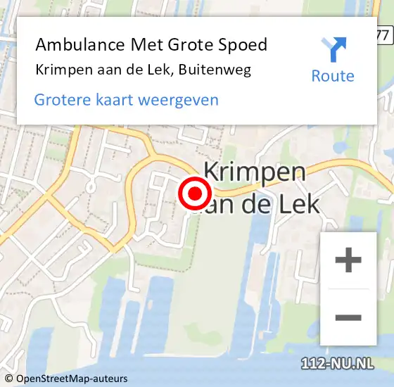 Locatie op kaart van de 112 melding: Ambulance Met Grote Spoed Naar Krimpen aan de Lek, Buitenweg op 26 maart 2022 22:23