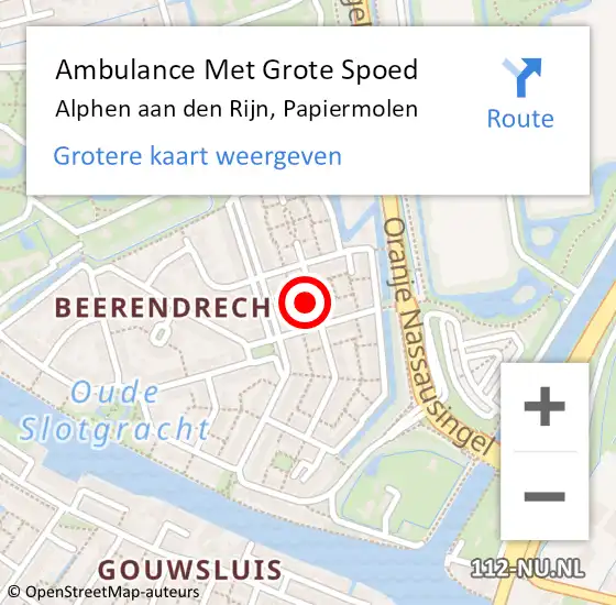 Locatie op kaart van de 112 melding: Ambulance Met Grote Spoed Naar Alphen aan den Rijn, Papiermolen op 26 maart 2022 23:34