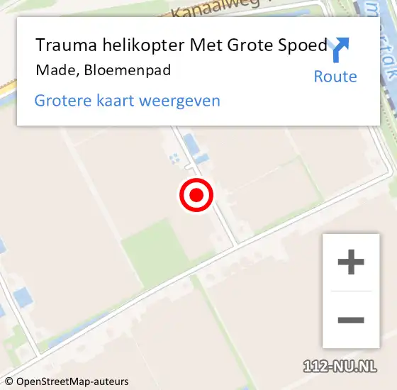 Locatie op kaart van de 112 melding: Trauma helikopter Met Grote Spoed Naar Made, Bloemenpad op 26 maart 2022 23:44