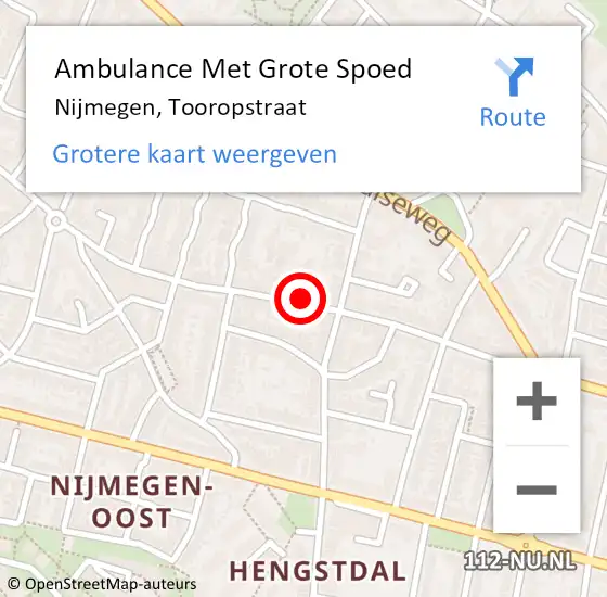 Locatie op kaart van de 112 melding: Ambulance Met Grote Spoed Naar Nijmegen, Tooropstraat op 27 maart 2022 00:17