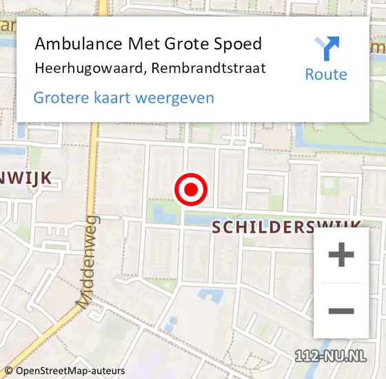 Locatie op kaart van de 112 melding: Ambulance Met Grote Spoed Naar Heerhugowaard, Rembrandtstraat op 27 maart 2022 00:20