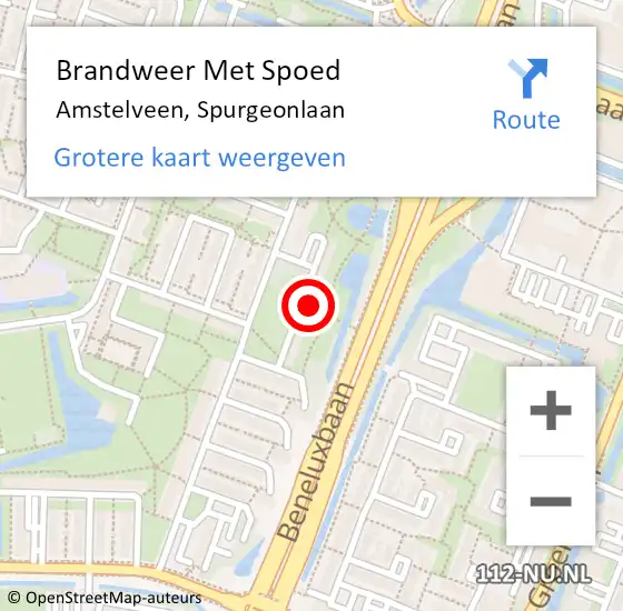 Locatie op kaart van de 112 melding: Brandweer Met Spoed Naar Amstelveen, Spurgeonlaan op 27 maart 2022 00:56