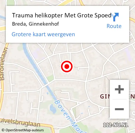 Locatie op kaart van de 112 melding: Trauma helikopter Met Grote Spoed Naar Breda, Ginnekenhof op 27 maart 2022 01:00