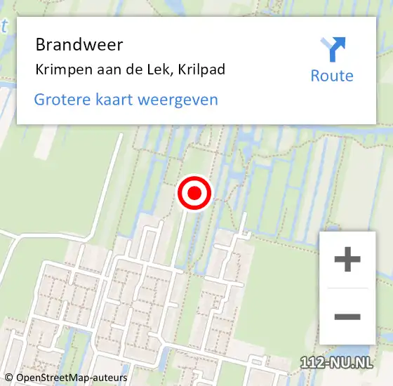 Locatie op kaart van de 112 melding: Brandweer Krimpen aan de Lek, Krilpad op 27 maart 2022 01:21