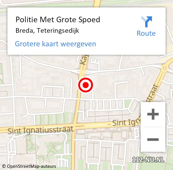 Locatie op kaart van de 112 melding: Politie Met Grote Spoed Naar Breda, Teteringsedijk op 27 maart 2022 01:24