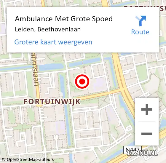 Locatie op kaart van de 112 melding: Ambulance Met Grote Spoed Naar Leiden, Beethovenlaan op 27 maart 2022 01:50