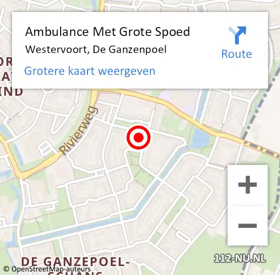 Locatie op kaart van de 112 melding: Ambulance Met Grote Spoed Naar Westervoort, De Ganzenpoel op 27 maart 2022 03:23