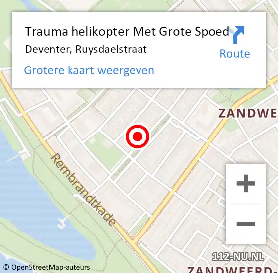 Locatie op kaart van de 112 melding: Trauma helikopter Met Grote Spoed Naar Deventer, Ruysdaelstraat op 27 maart 2022 03:41