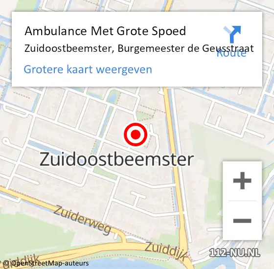 Locatie op kaart van de 112 melding: Ambulance Met Grote Spoed Naar Zuidoostbeemster, Burgemeester de Geusstraat op 27 maart 2022 03:47