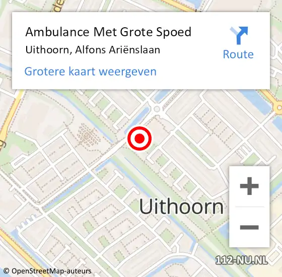 Locatie op kaart van de 112 melding: Ambulance Met Grote Spoed Naar Uithoorn, Alfons Ariënslaan op 27 maart 2022 04:09
