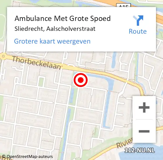 Locatie op kaart van de 112 melding: Ambulance Met Grote Spoed Naar Sliedrecht, Aalscholverstraat op 27 maart 2022 05:10