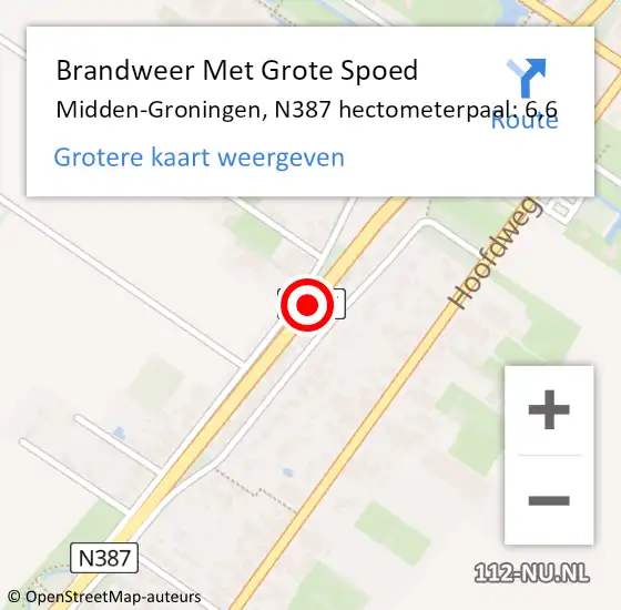 Locatie op kaart van de 112 melding: Brandweer Met Grote Spoed Naar Midden-Groningen, N387 hectometerpaal: 6,6 op 27 maart 2022 05:59