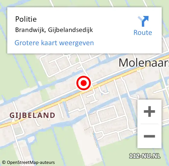 Locatie op kaart van de 112 melding: Politie Brandwijk, Gijbelandsedijk op 27 maart 2022 06:05
