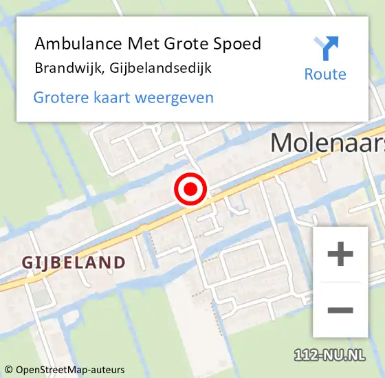 Locatie op kaart van de 112 melding: Ambulance Met Grote Spoed Naar Brandwijk, Gijbelandsedijk op 27 maart 2022 06:05