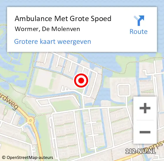 Locatie op kaart van de 112 melding: Ambulance Met Grote Spoed Naar Wormer, De Molenven op 27 maart 2022 07:27