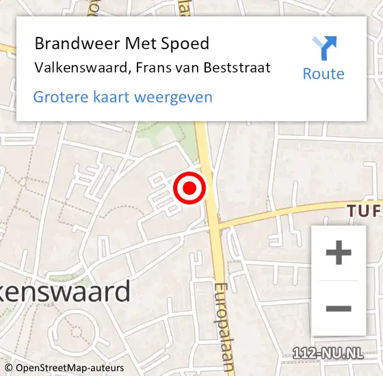 Locatie op kaart van de 112 melding: Brandweer Met Spoed Naar Valkenswaard, Frans van Beststraat op 27 maart 2022 08:00