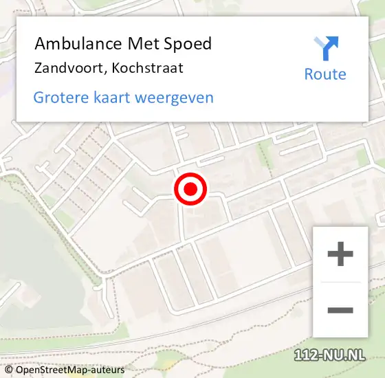 Locatie op kaart van de 112 melding: Ambulance Met Spoed Naar Zandvoort, Kochstraat op 27 maart 2022 08:50