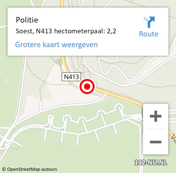 Locatie op kaart van de 112 melding: Politie Soest, N413 hectometerpaal: 2,2 op 27 maart 2022 09:36