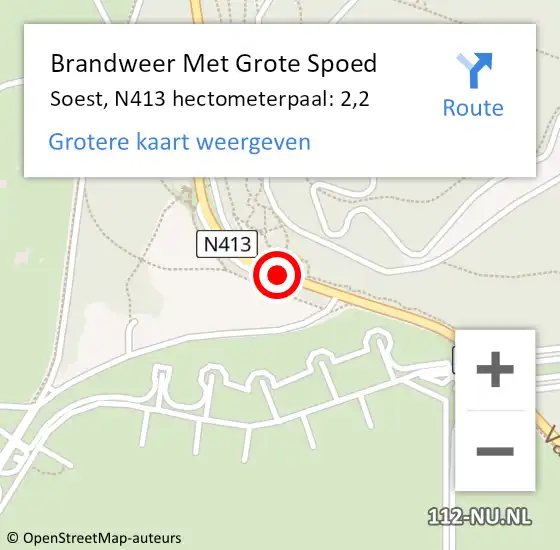 Locatie op kaart van de 112 melding: Brandweer Met Grote Spoed Naar Soest, N413 hectometerpaal: 2,2 op 27 maart 2022 09:37