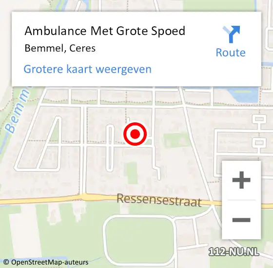 Locatie op kaart van de 112 melding: Ambulance Met Grote Spoed Naar Bemmel, Ceres op 27 maart 2022 09:54