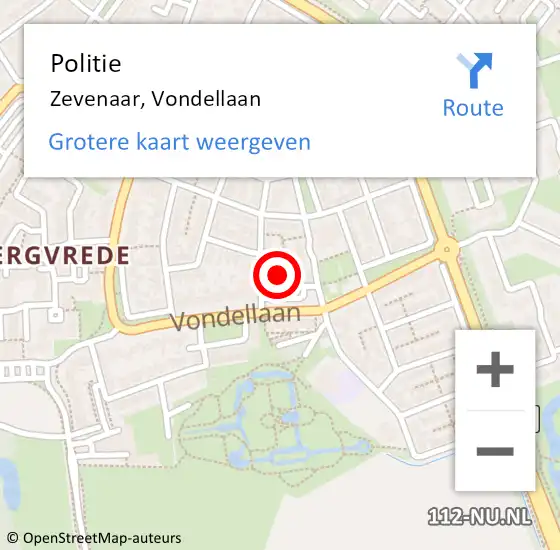 Locatie op kaart van de 112 melding: Politie Zevenaar, Vondellaan op 27 maart 2022 10:18