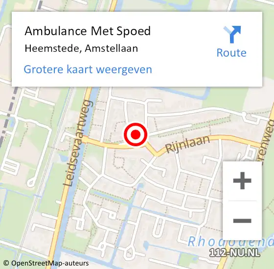 Locatie op kaart van de 112 melding: Ambulance Met Spoed Naar Heemstede, Amstellaan op 27 maart 2022 10:25