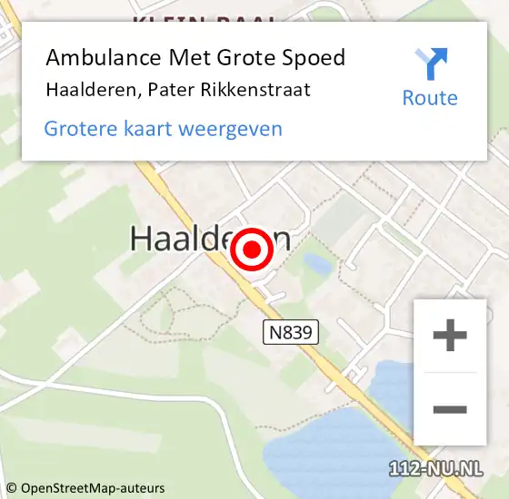 Locatie op kaart van de 112 melding: Ambulance Met Grote Spoed Naar Haalderen, Pater Rikkenstraat op 27 maart 2022 11:10