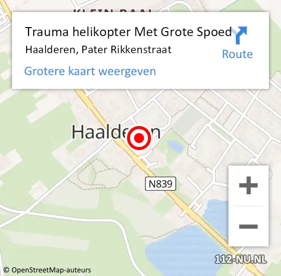 Locatie op kaart van de 112 melding: Trauma helikopter Met Grote Spoed Naar Haalderen, Pater Rikkenstraat op 27 maart 2022 11:11