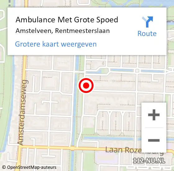 Locatie op kaart van de 112 melding: Ambulance Met Grote Spoed Naar Amstelveen, Rentmeesterslaan op 27 maart 2022 11:18