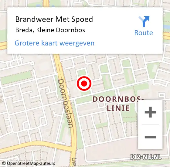 Locatie op kaart van de 112 melding: Brandweer Met Spoed Naar Breda, Kleine Doornbos op 27 maart 2022 11:28